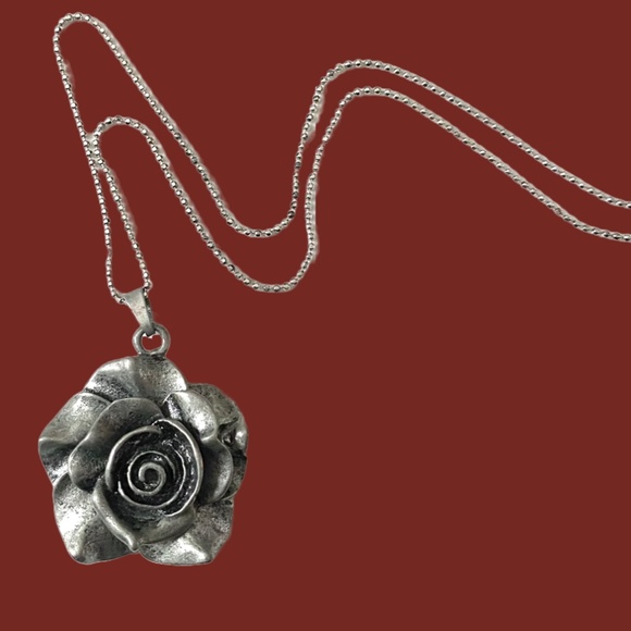 Silver Tone Rose Pendant With Sterling Silver Chain - Picture 6 of 7